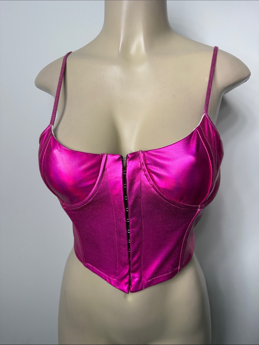 Fuchsia Satin Bustier Crop Top with Front Hook Closure